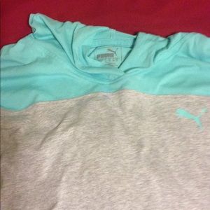 Puma NWOT hooded long sleeve cotton top gray/aqua